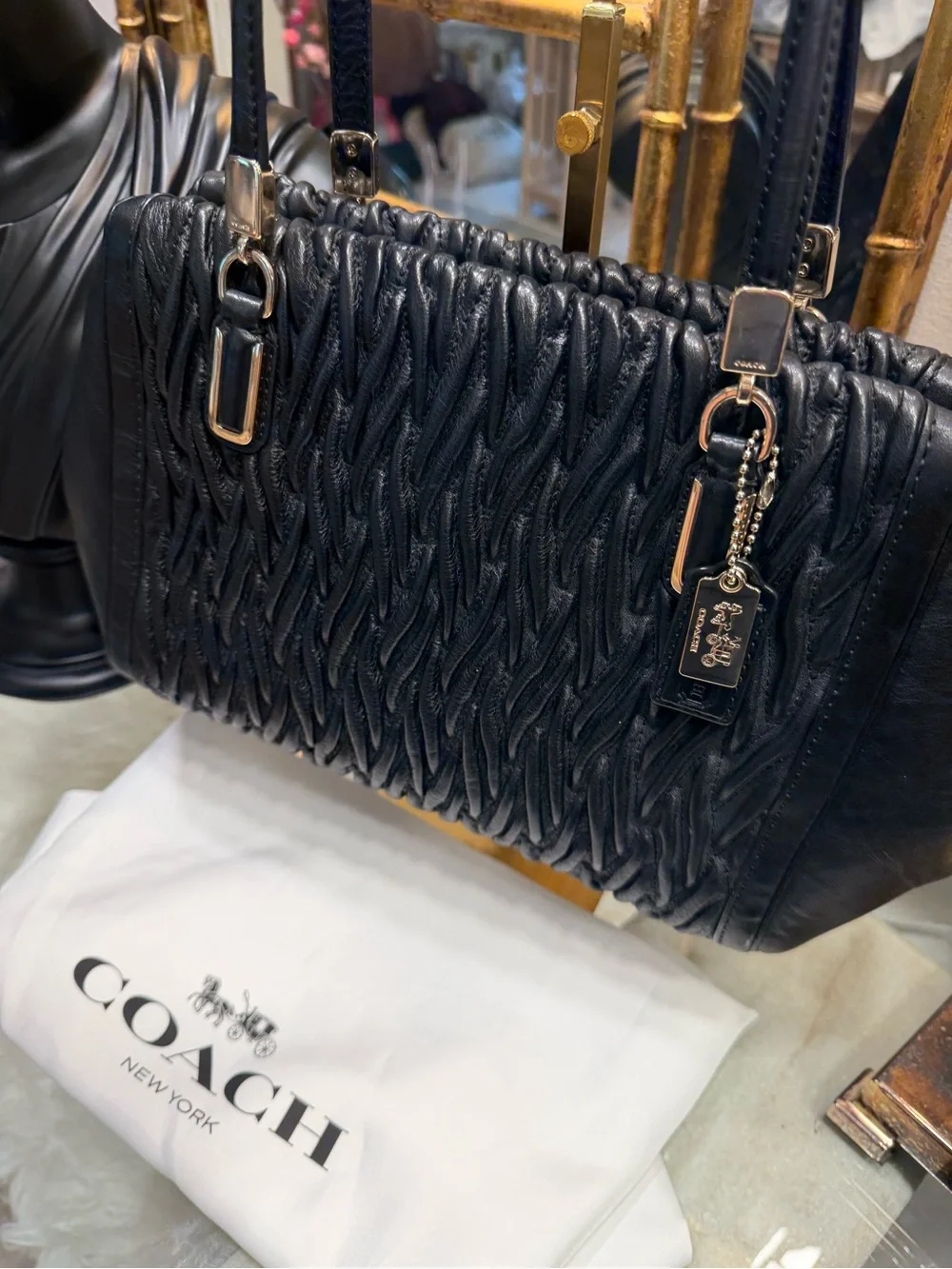 Coach Black Quilted-Textured Leather Shoulder Bag